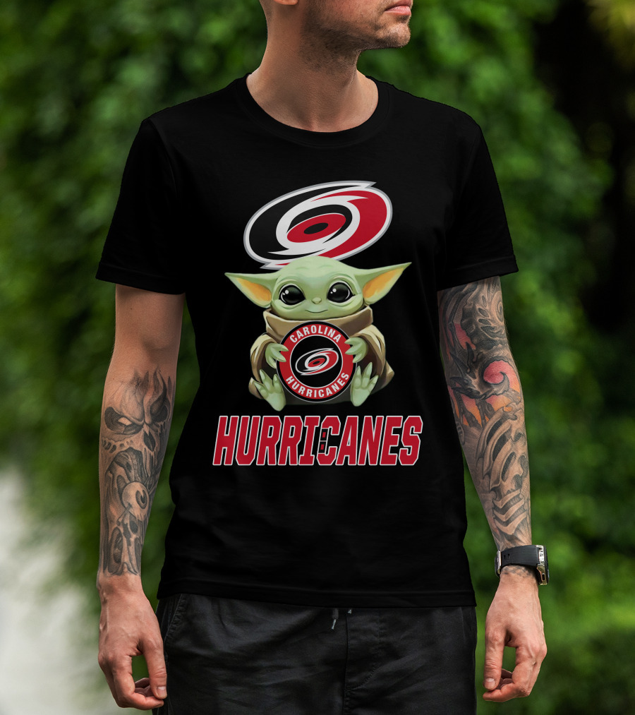 Carolina Hurricanes Baby Yoda Holding Team T-Shirt