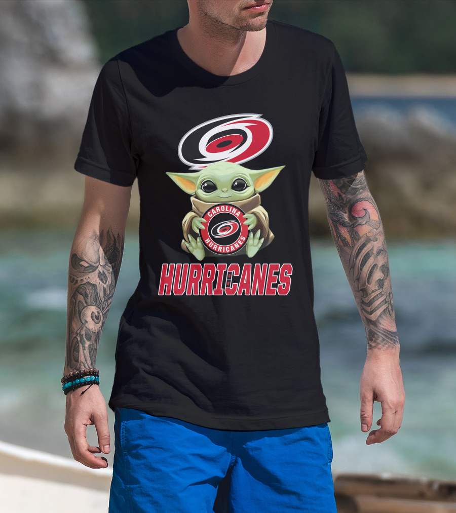 Carolina Hurricanes Baby Yoda Holding Team T-Shirt