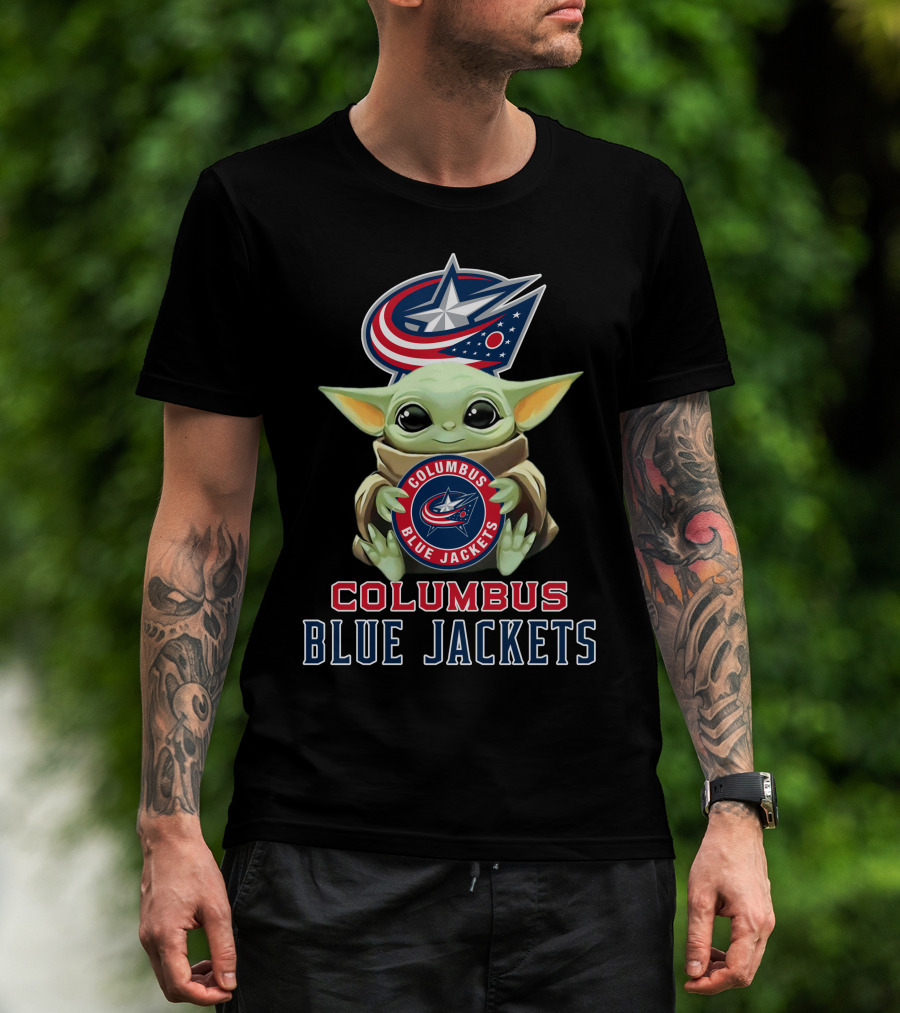 Columbus Blue Jackets Baby Yoda Holding Team T-Shirt