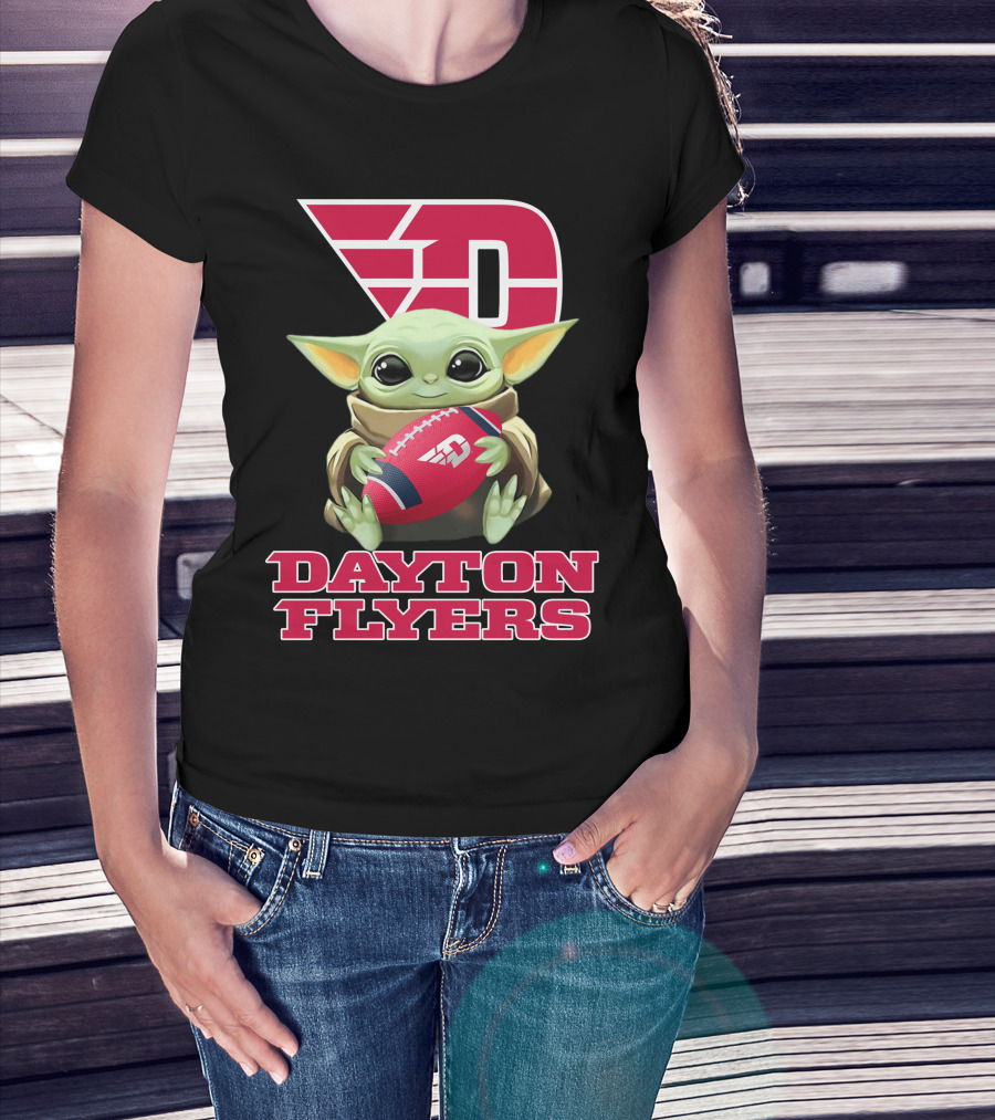 Dayton Flyers Baby Yoda Holding Football T-Shirt
