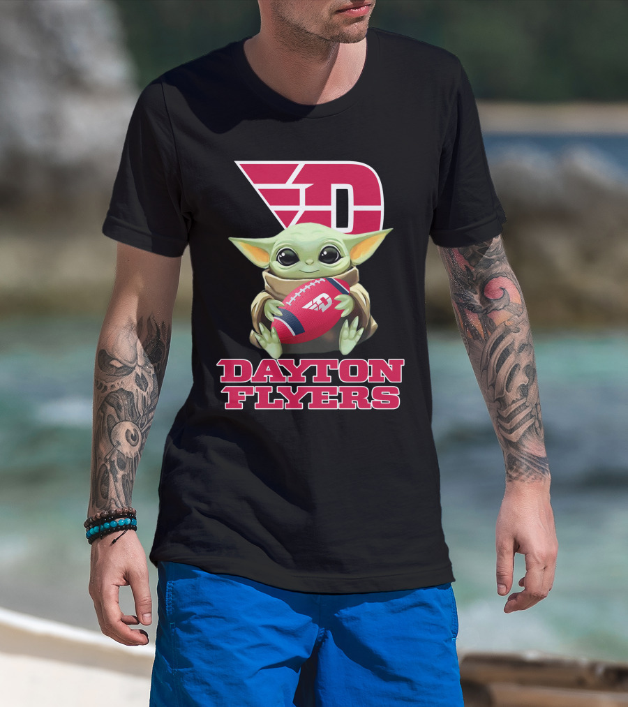 Dayton Flyers Baby Yoda Holding Football T-Shirt