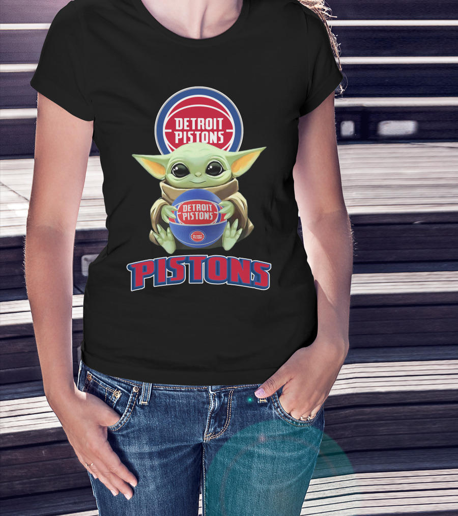 Detroit Pistons Baby Yoda Holding Basketball T-Shirt