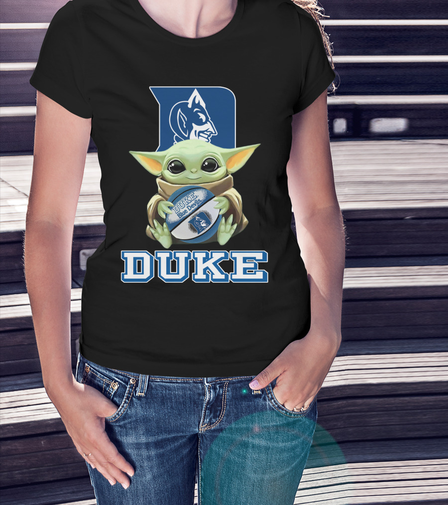 Duke Blue Devils Baby Yoda Holding Basketball T-Shirt