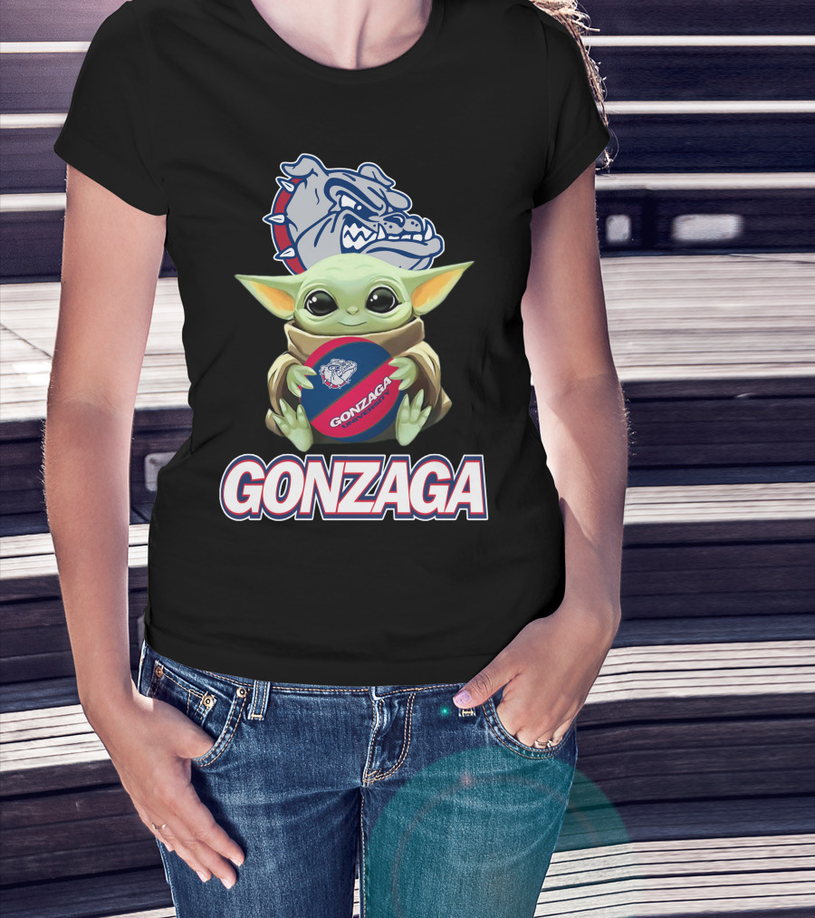 Gonzaga Bulldogs Baby Yoda Holding Basketball T-Shirt