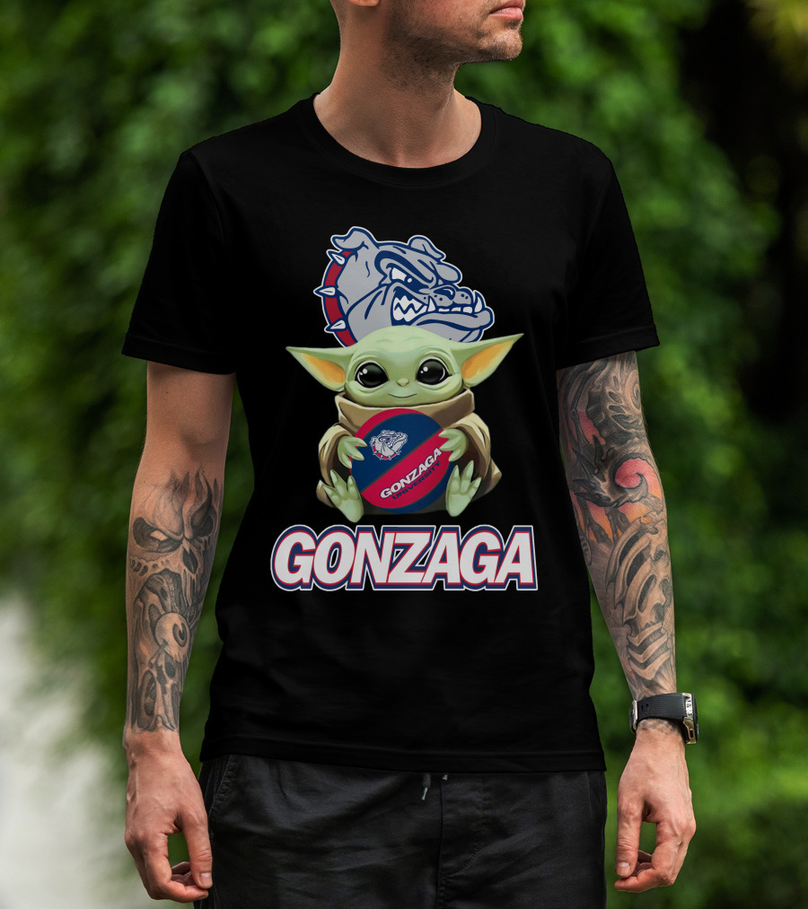 Gonzaga Bulldogs Baby Yoda Holding Basketball T-Shirt
