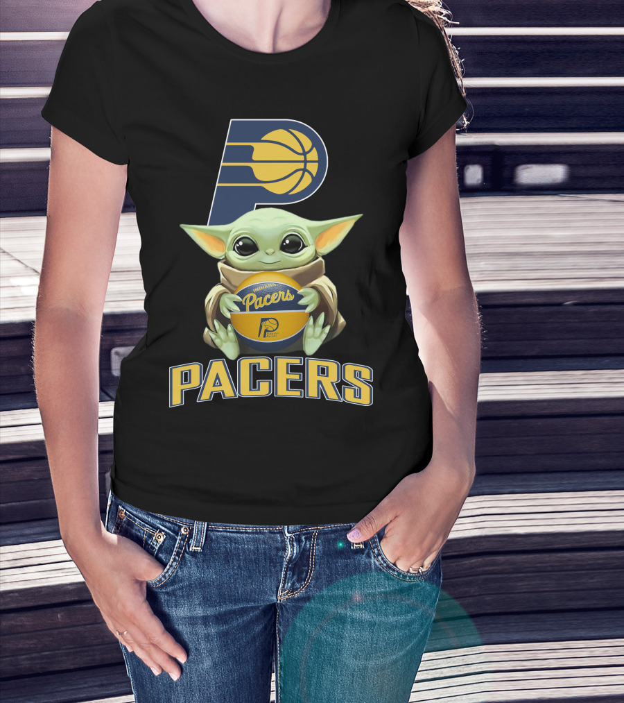 Indiana Pacers Logo With Baby Yoda Holding Basketball T-Shirt