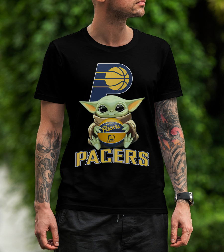 Indiana Pacers Logo With Baby Yoda Holding Basketball T-Shirt