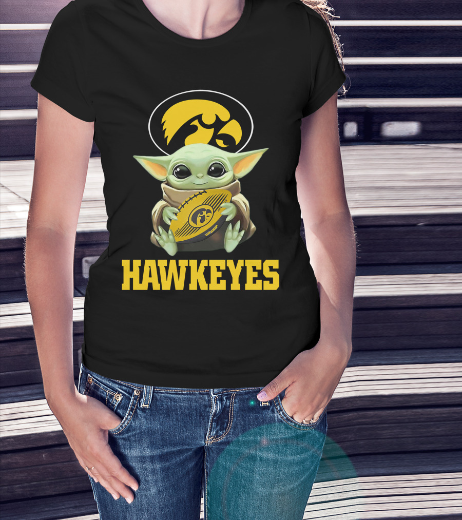 Iowa Hawkeyes Baby Yoda Football T-Shirt