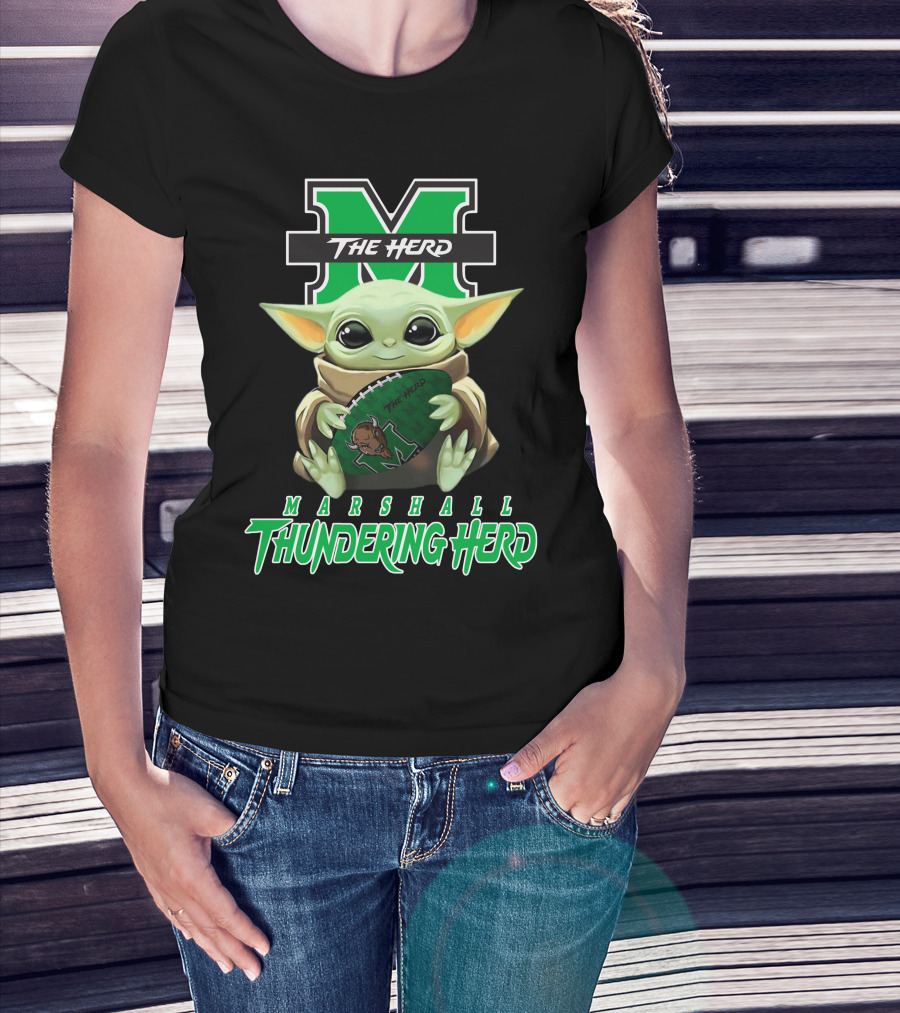Marshall Thundering Herd Baby Yoda The Herd Football T-Shirt