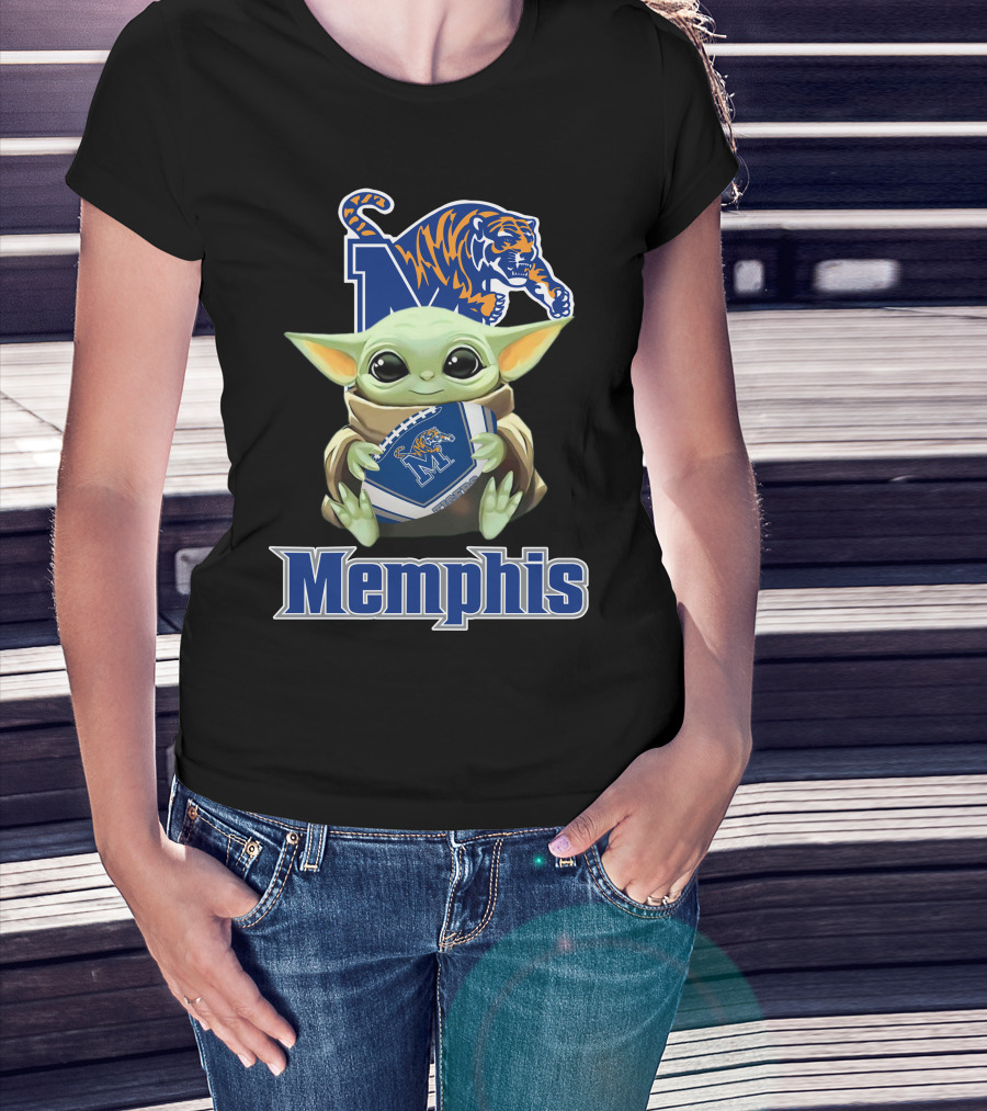 Memphis Tigers Baby Yoda Holding Football T-Shirt