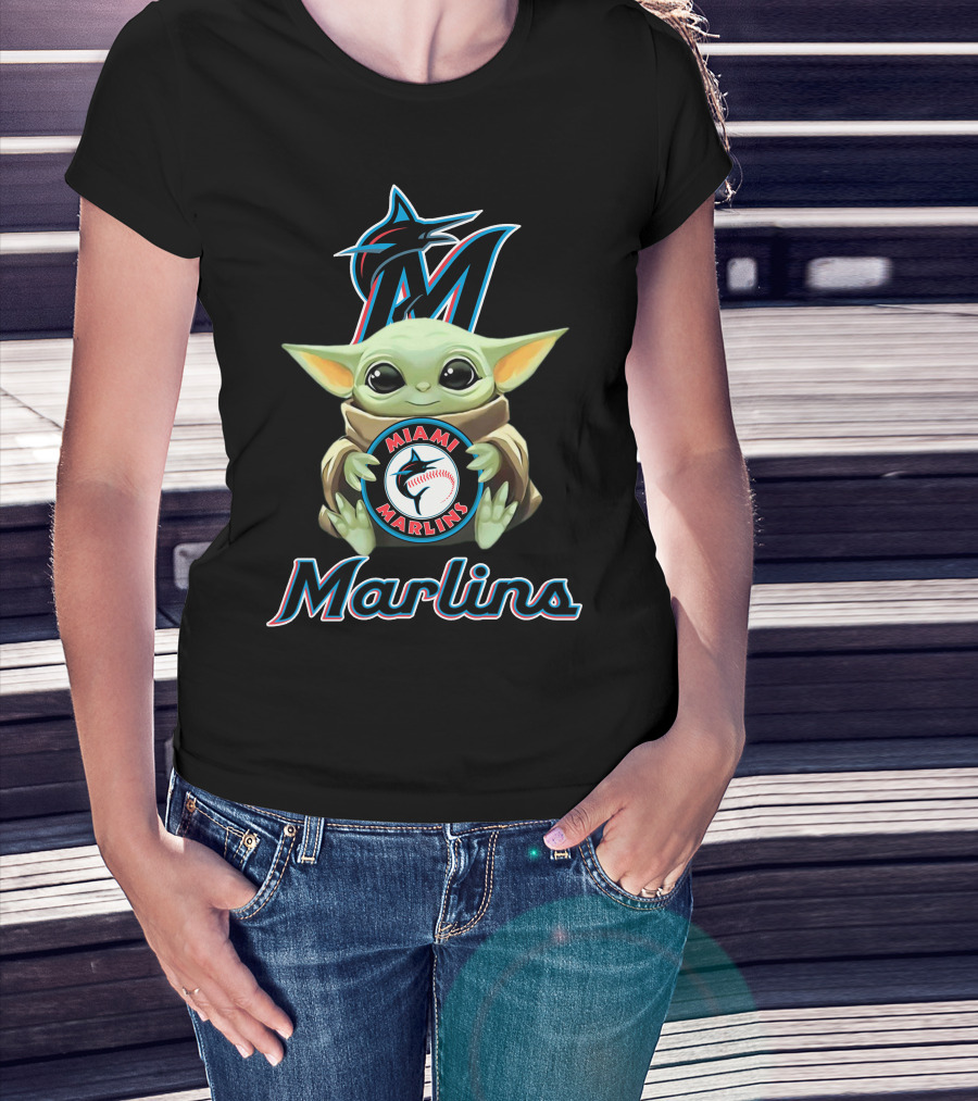 Miami Marlins Baby Yoda Holding Logo With Baseball And Team T-Shirt