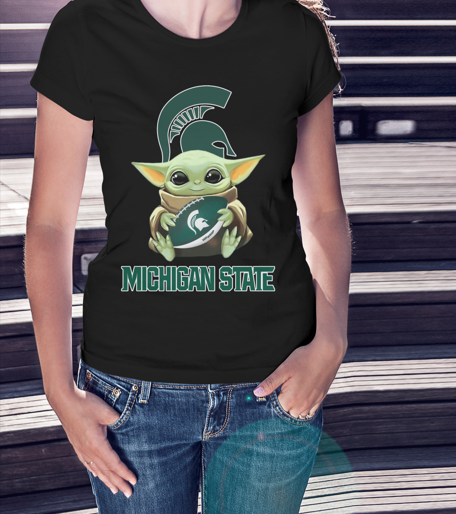 Michigan State Spartans Baby Yoda Football T-Shirt
