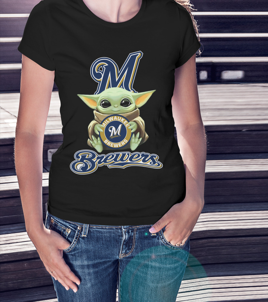 Milwaukee Brewers Baby Yoda With Team T-Shirt