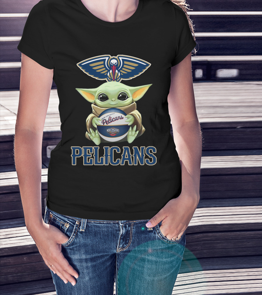New Orleans Pelicans Baby Yoda Holding Basketball With Team T-Shirt