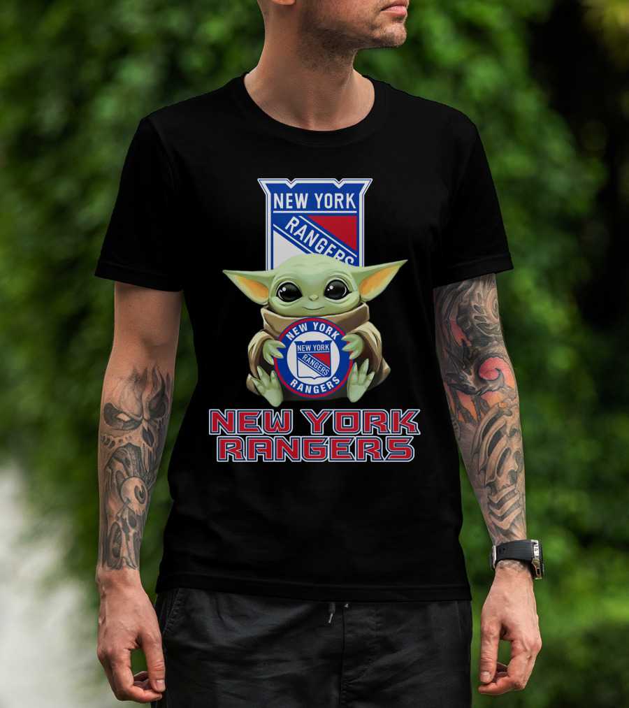New York Rangers Baby Yoda Holding Team T-Shirt