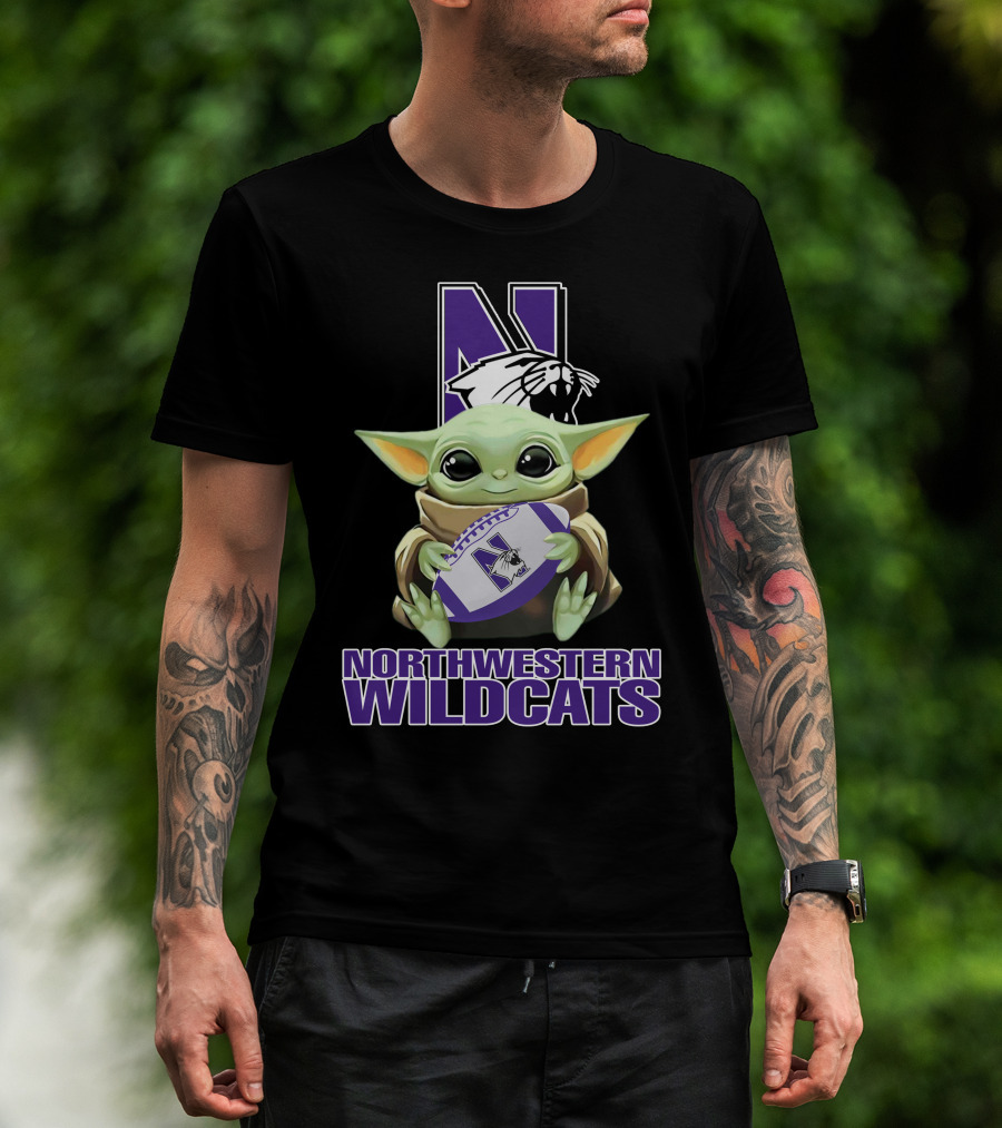 Northwestern Wildcats Baby Yoda Holding Football T-Shirt