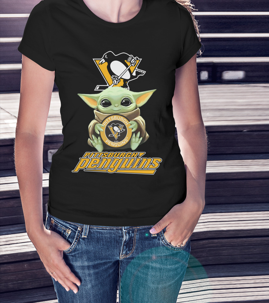 Pittsburgh Penguins Baby Yoda Holding Team T-Shirt