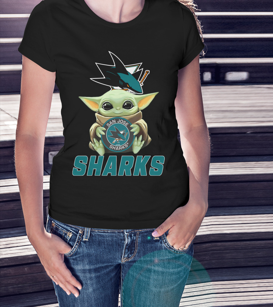 San Jose Sharks Baby Yoda Holding T-Shirt
