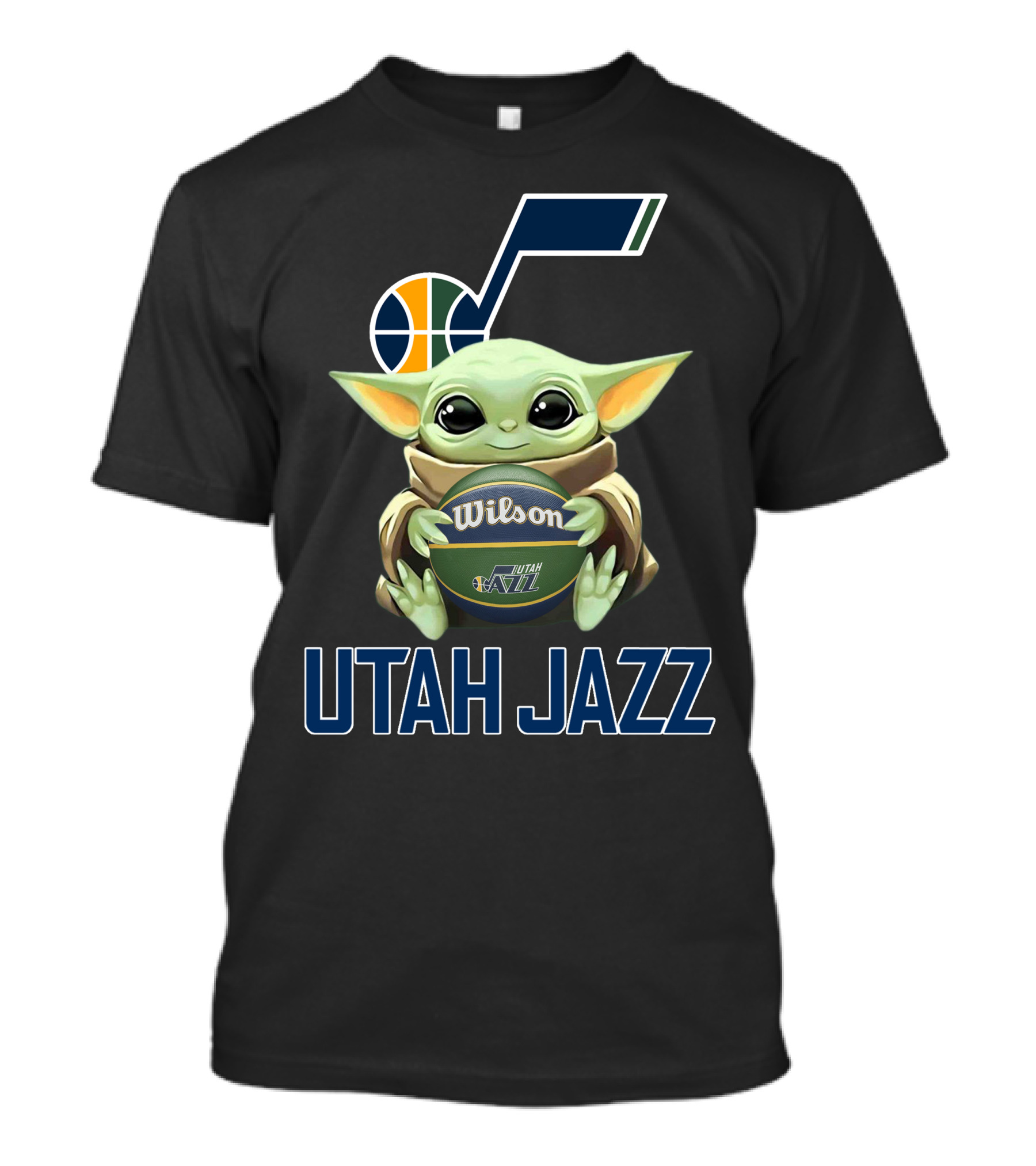 Utah Jazz Baby Yoda Holding Wilson Basketball T-Shirt