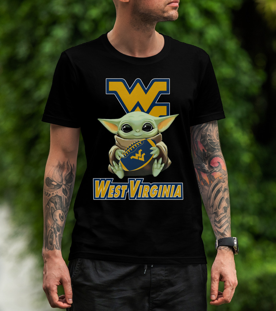 West Virginia Mountaineers Baby Yoda Football T-Shirt