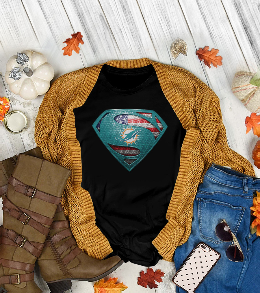 Miami Dolphins Superman Logo With American Flag T-Shirt