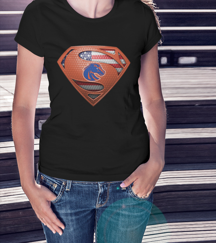 Boise State Broncos Superman Logo American Flag T-Shirt