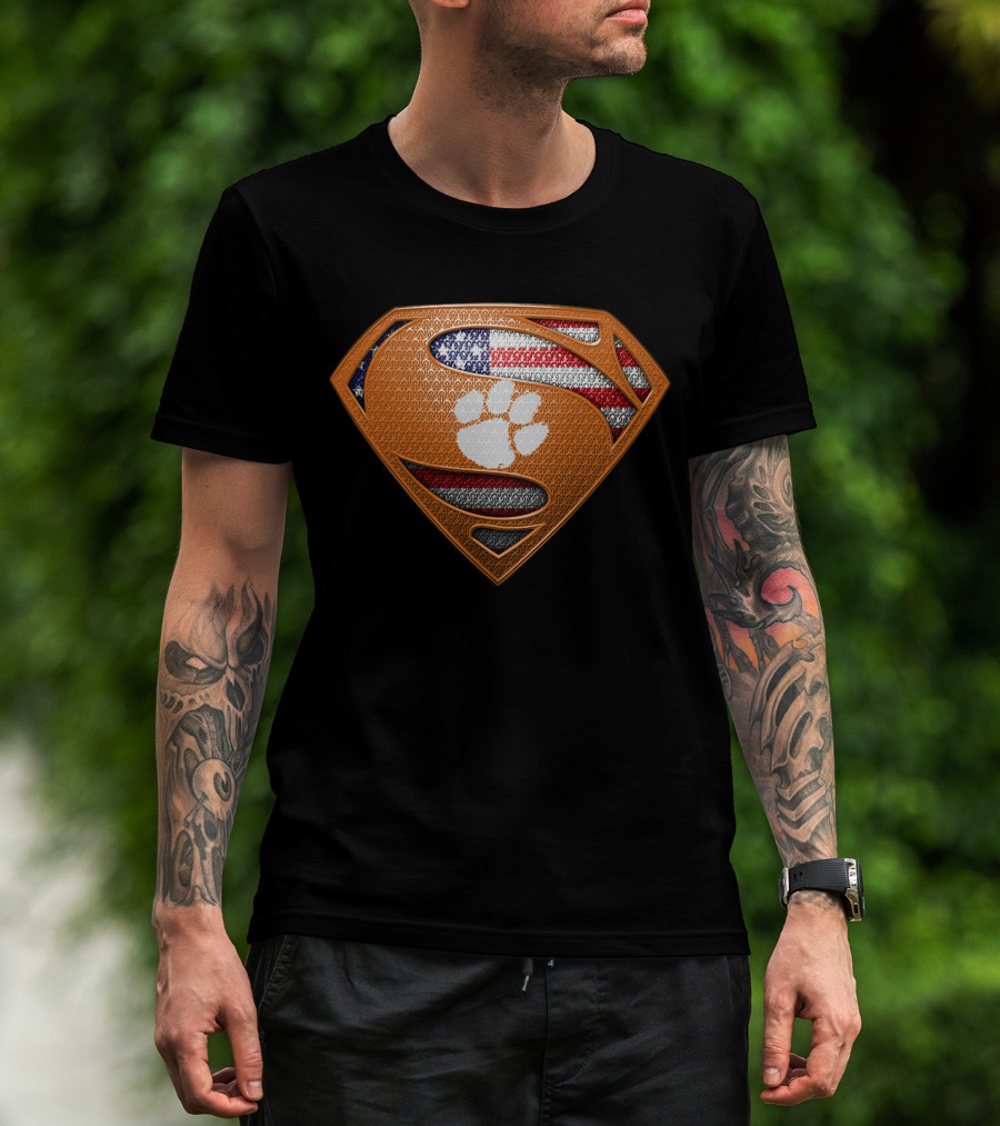 Clemson Tigers Superman American Flag T-Shirt