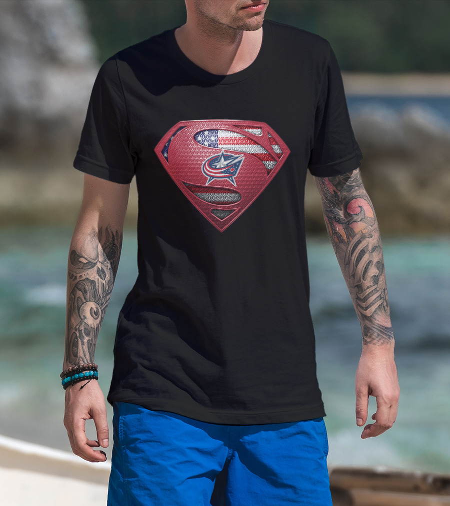 Columbus Blue Jackets Superman American Flag T-Shirt