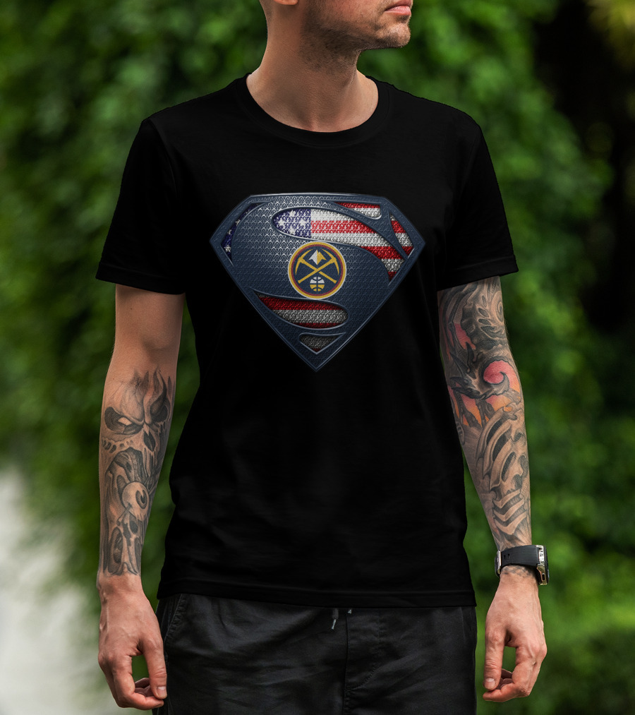 Denver Nuggets Superman American Flag Logo Badge T-Shirt