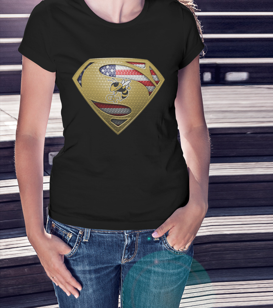 Georgia Tech Yellow Jackets Superman American Flag T-Shirt