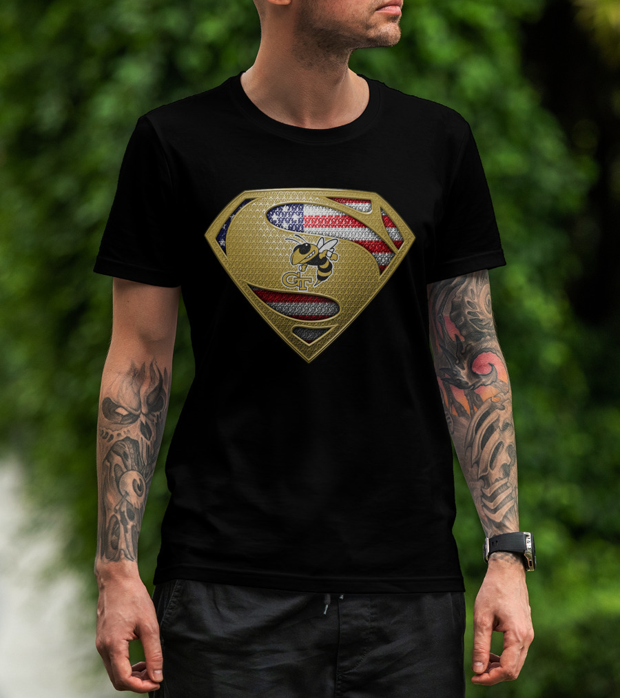 Georgia Tech Yellow Jackets Superman American Flag T-Shirt