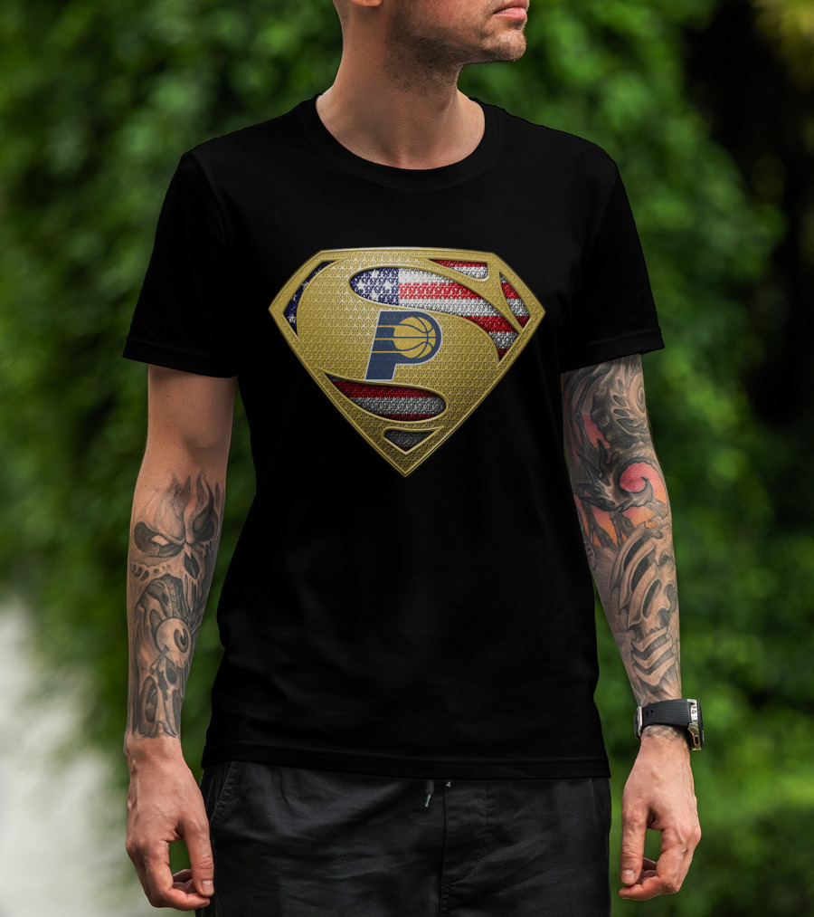 Indiana Pacers Superman Shield American Flag T-Shirt