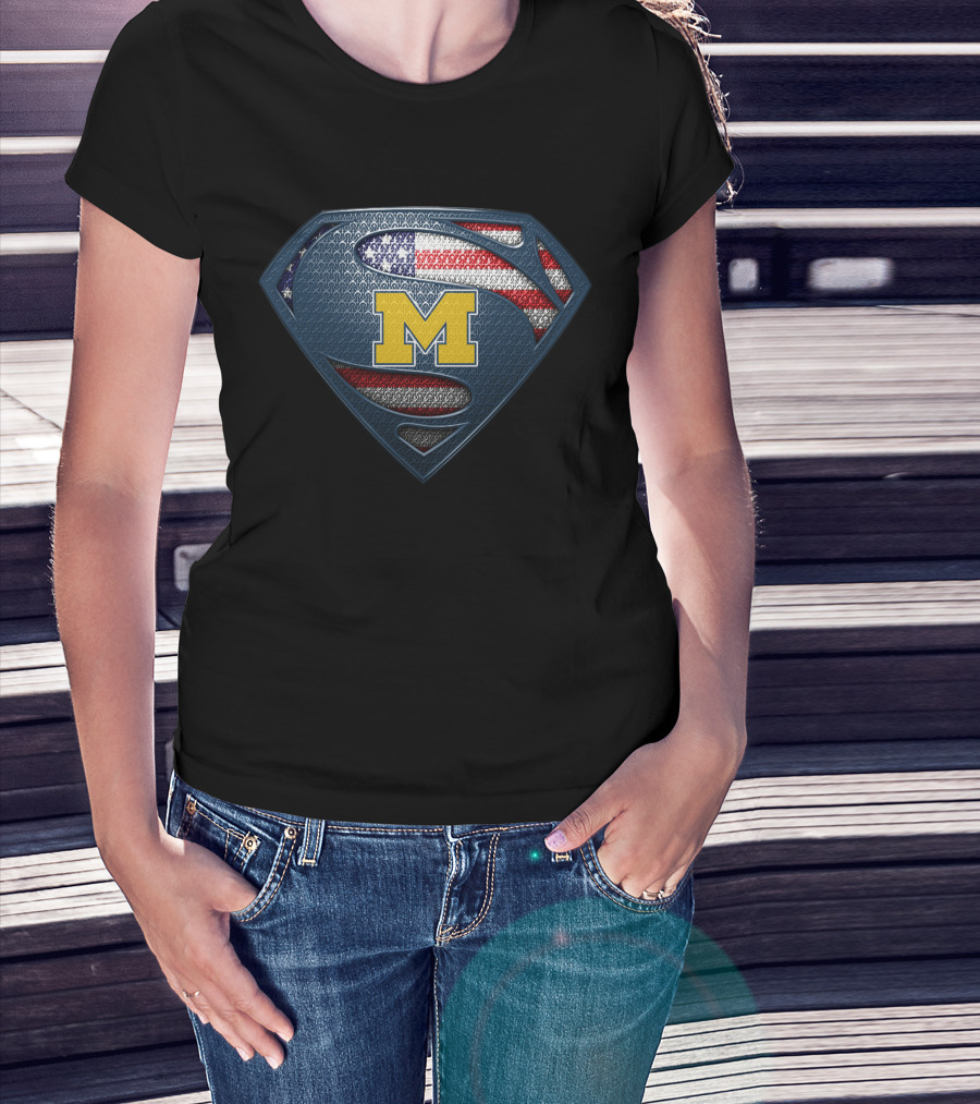 Michigan Wolverines Superman Logo American Flag T-Shirt