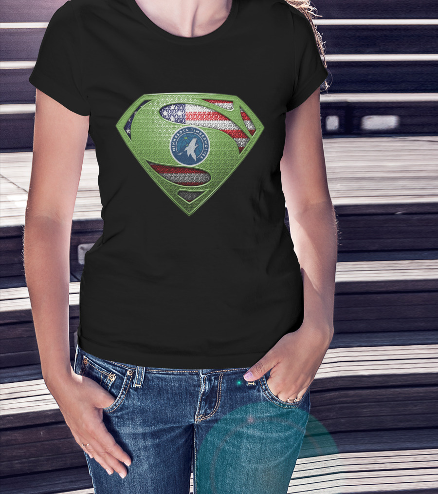 Minnesota Timberwolves Superman Logo With American Flag T-Shirt
