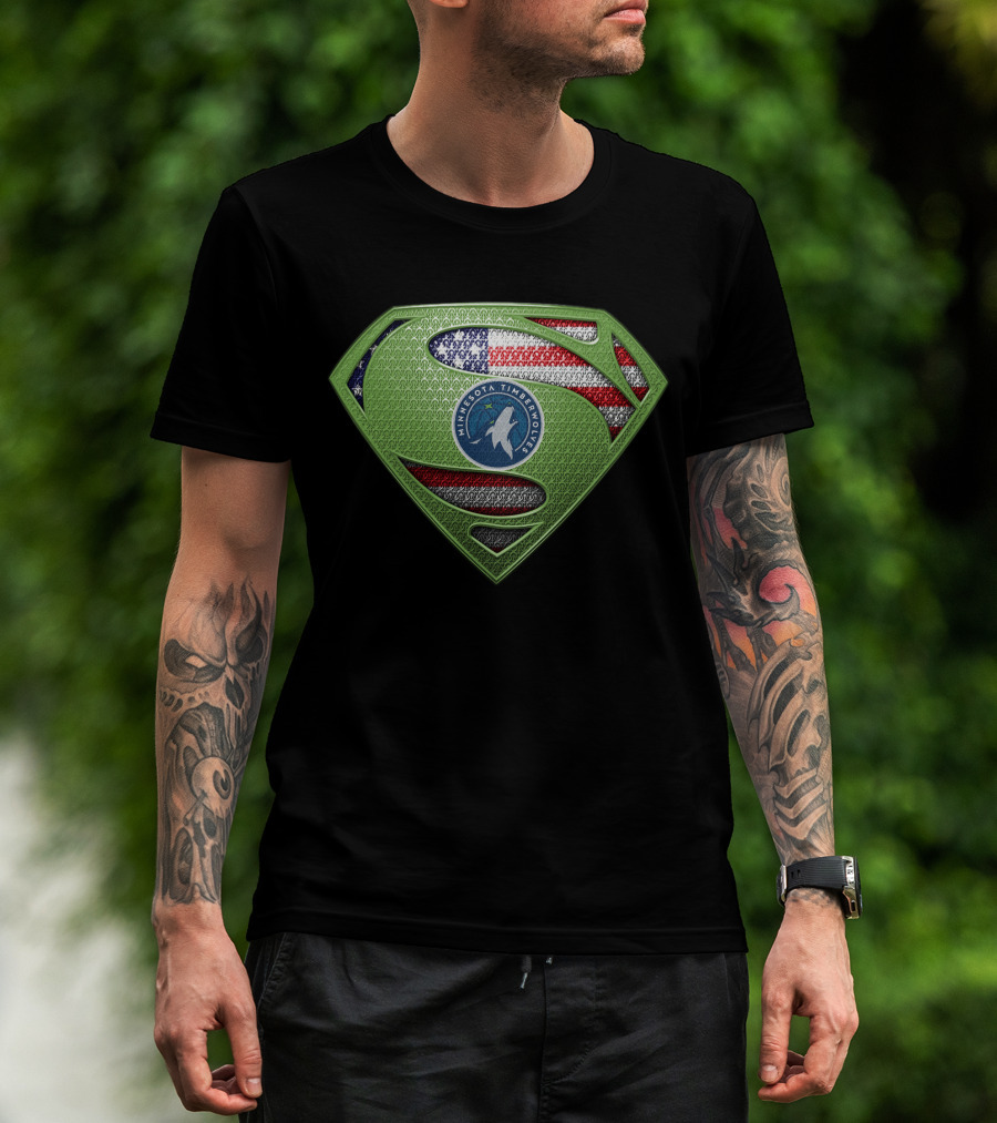 Minnesota Timberwolves Superman Logo With American Flag T-Shirt