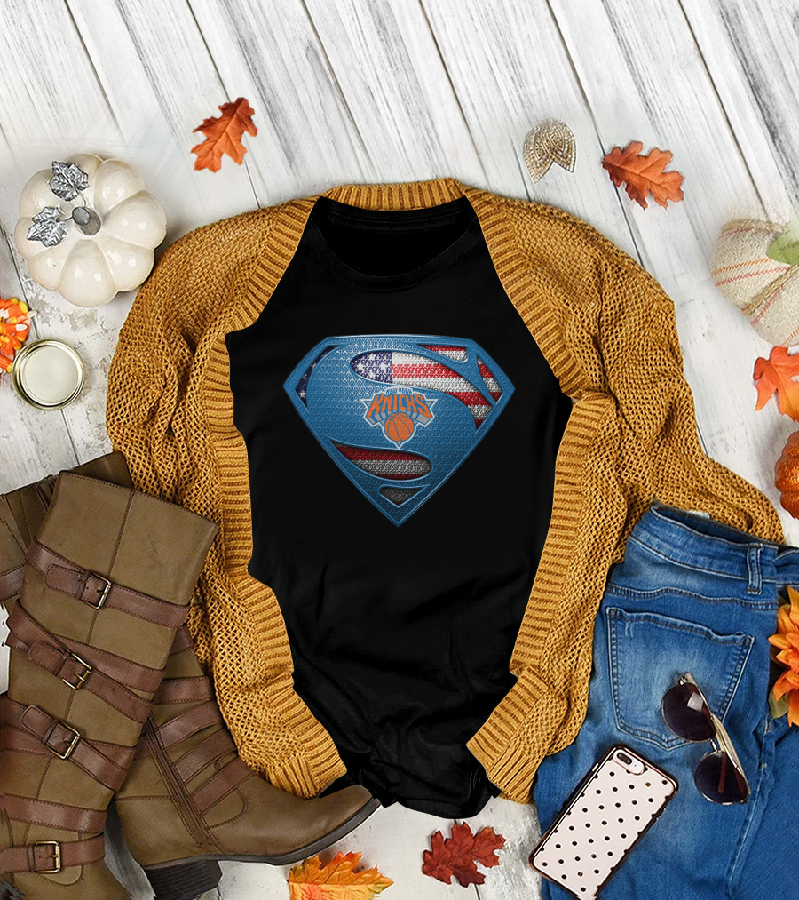 New York Knicks Superman American Flag T-Shirt