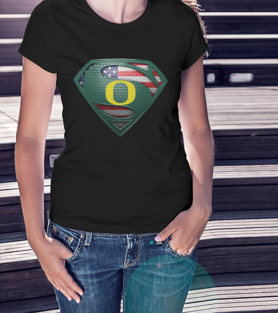 Oregon Ducks Superman Logo American Flag T-Shirt