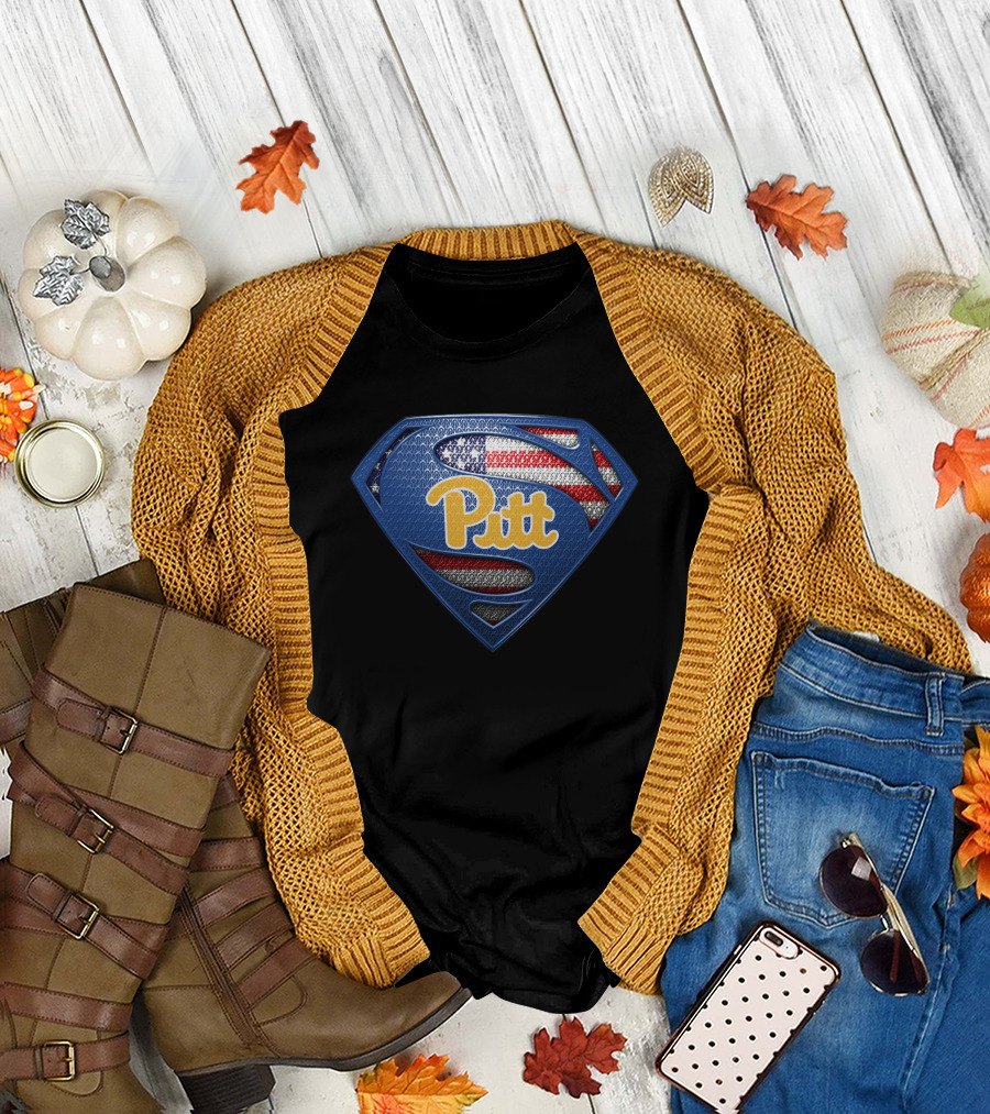 Pitt Superman Logo With American Flag T-Shirt