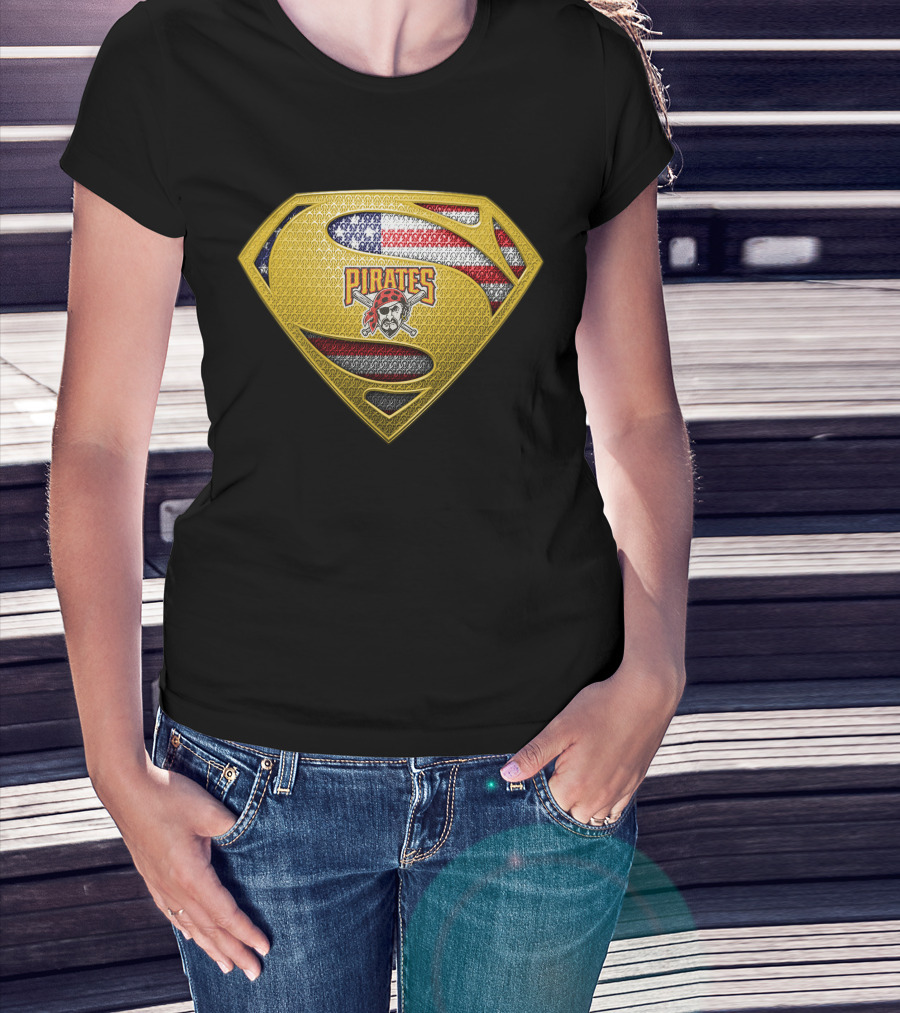 Pittsburgh Pirates Superman Shield American Flag T-Shirt