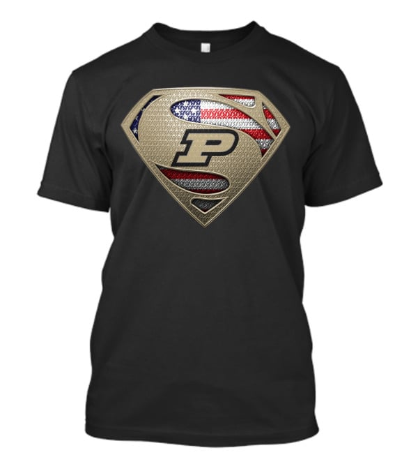 Purdue Boilermakers P American Flag Superman T-Shirt