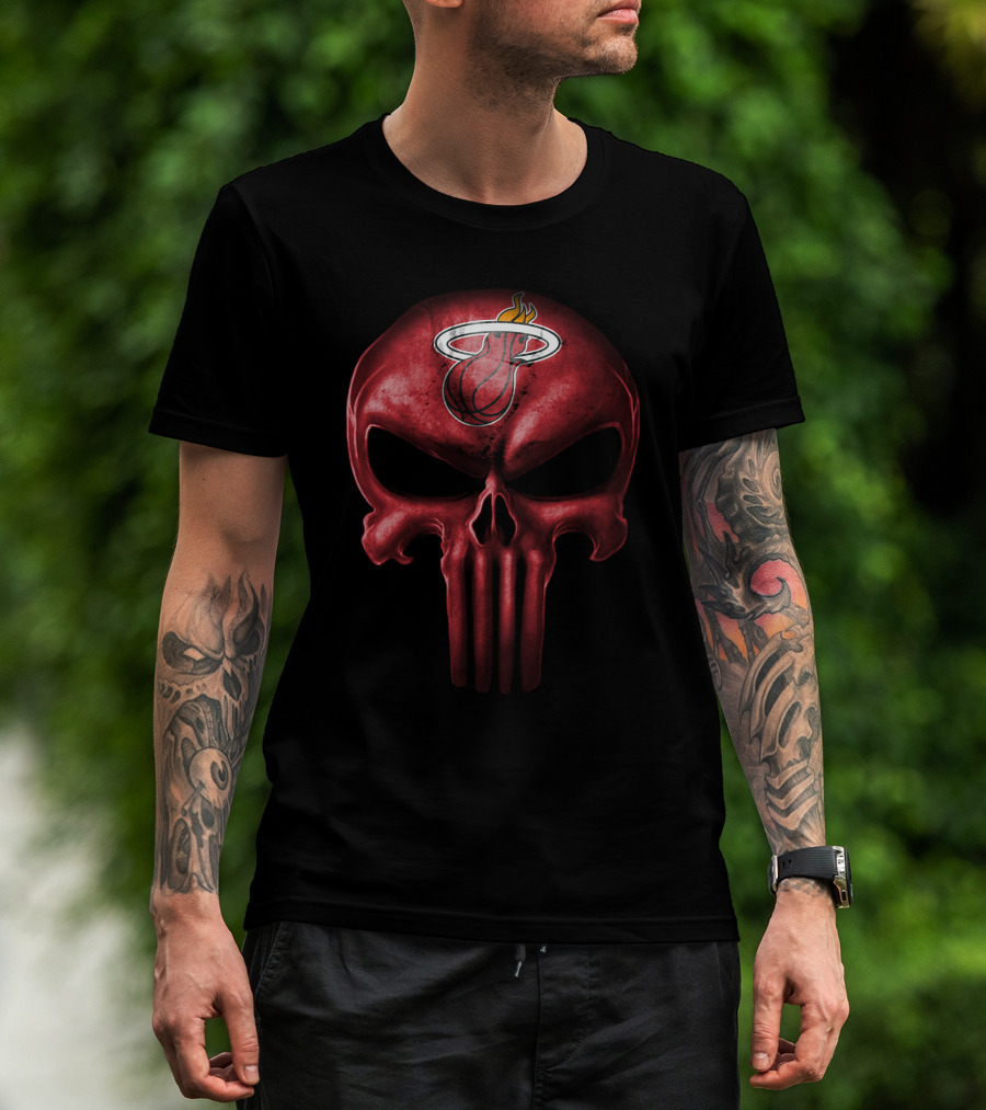 Miami Heat Skull Logo Red Punisher Style T-Shirt