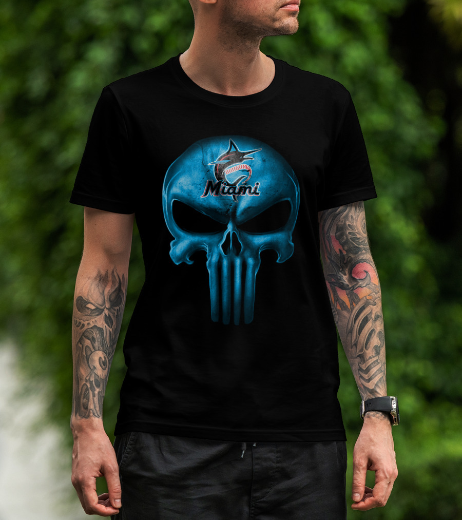 Miami Marlins Skull Logo Baseball Fusion T-Shirt