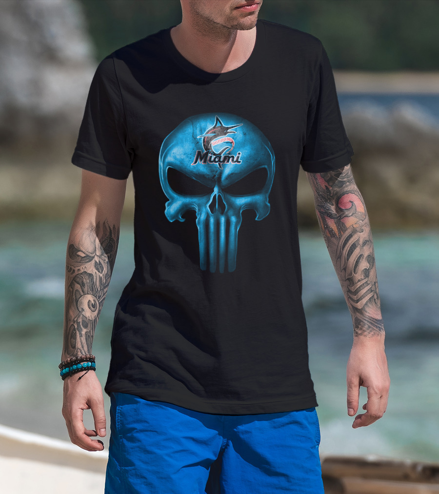 Miami Marlins Skull Logo Baseball Fusion T-Shirt