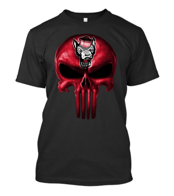 Nc State Wolfpack Skull Logo Red Punisher Style T-Shirt