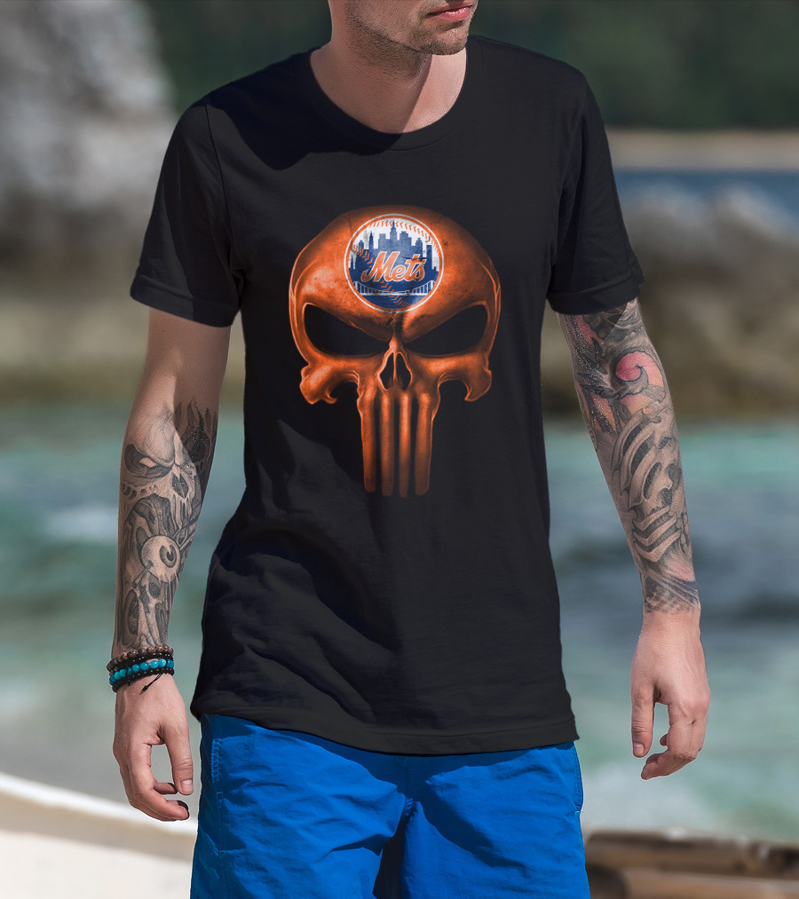 New York Mets Skull Logo Dark T-Shirt