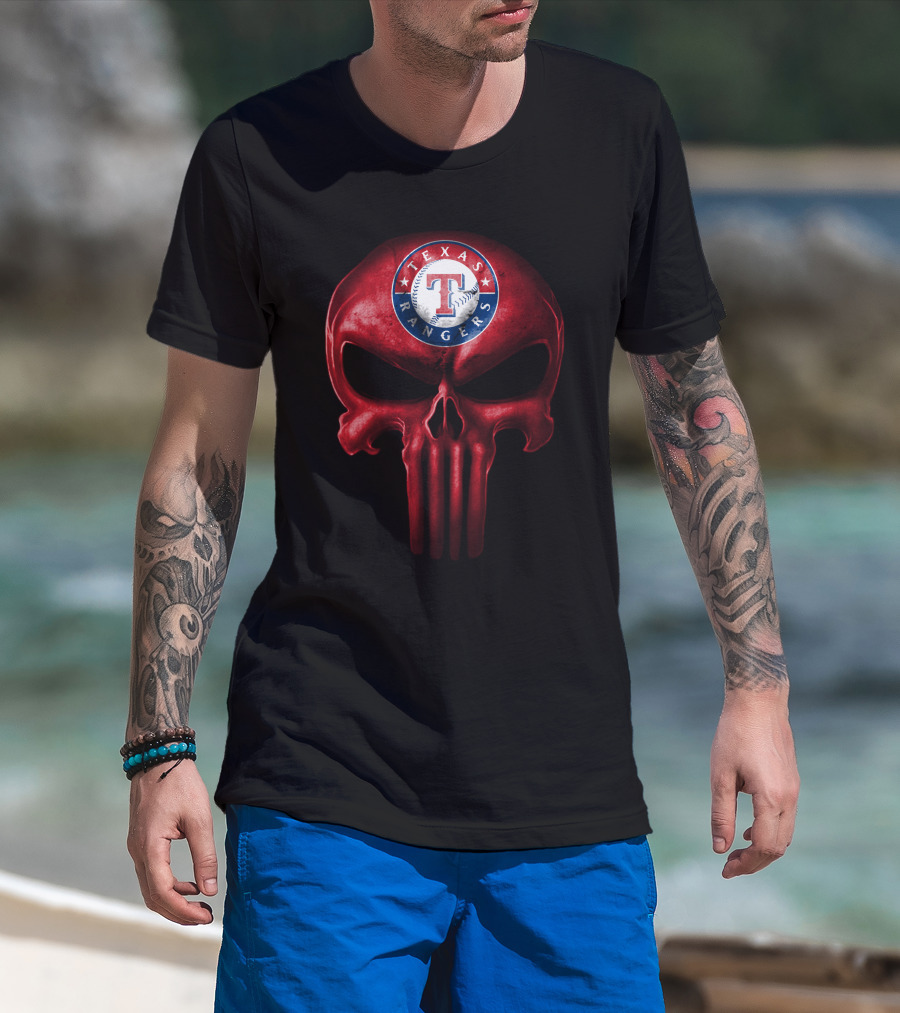 Texas Rangers Punisher Skull T-Shirt