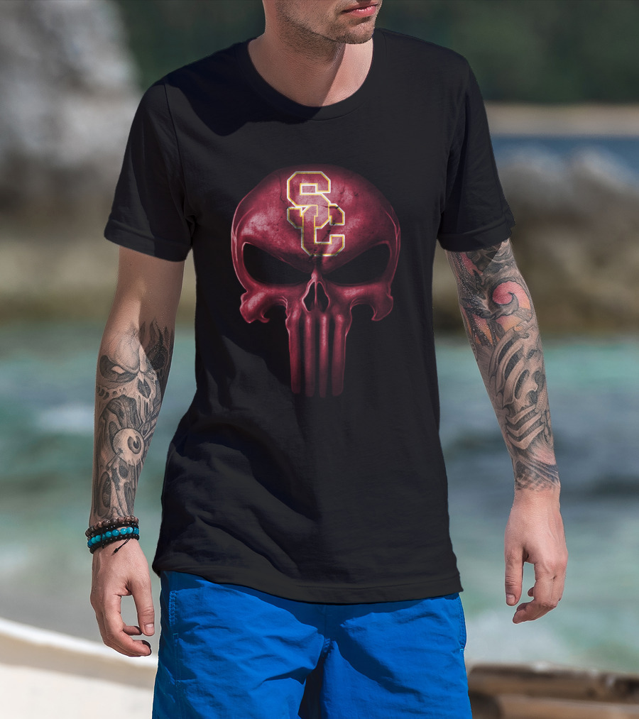 Usc Trojans Skull Punisher Style T-Shirt