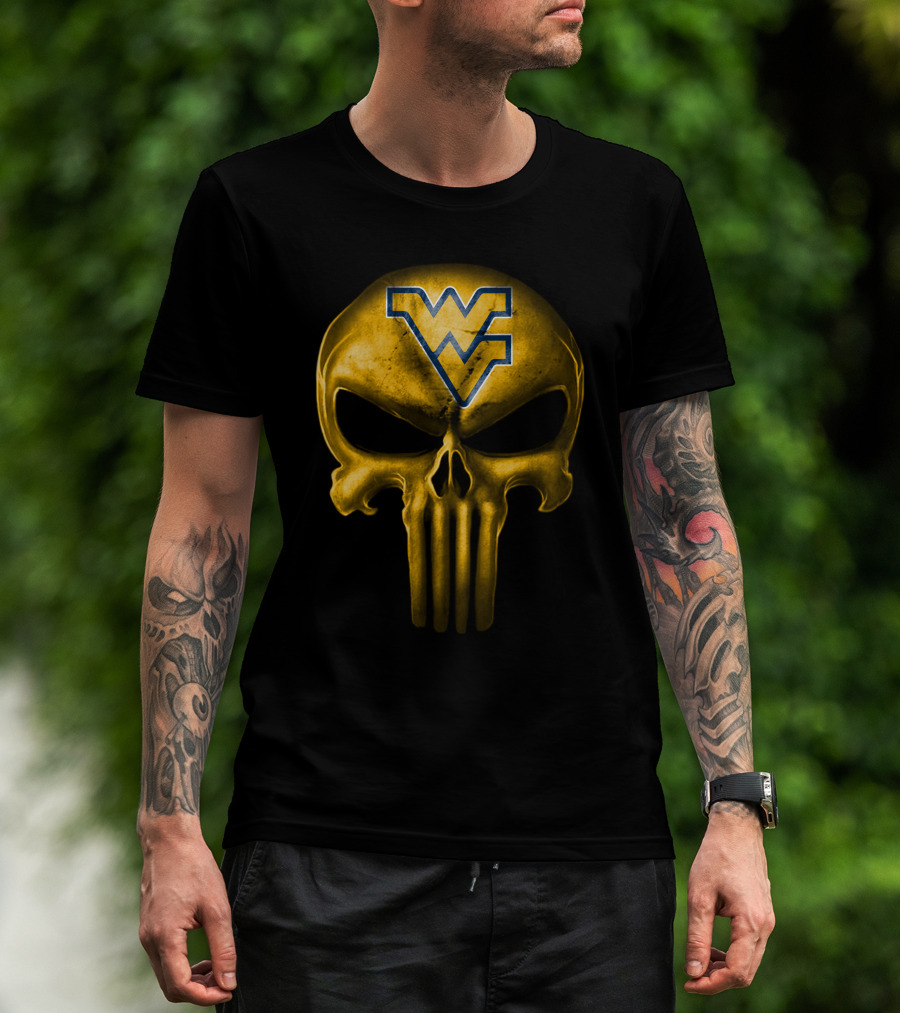 West Virginia Mountaineers Skull Punisher Logo Fusion T-Shirt