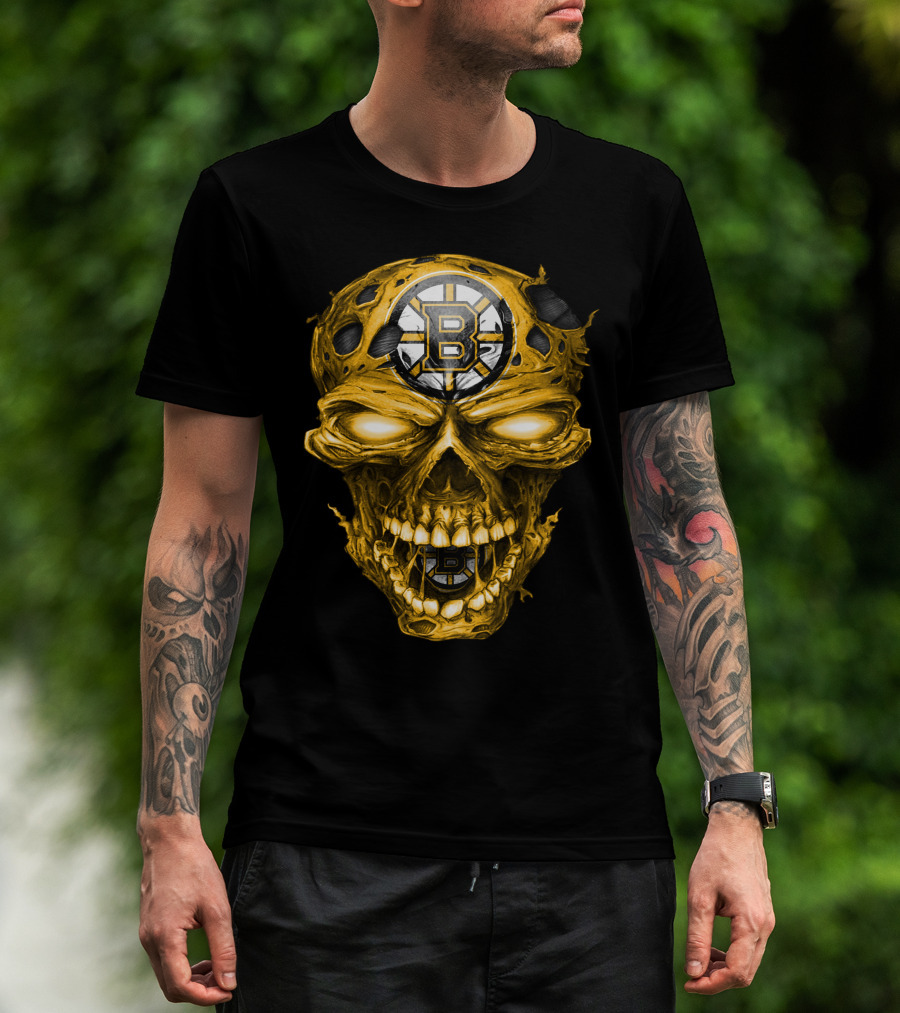 Boston Bruins Skull Yellow With Team T-Shirt