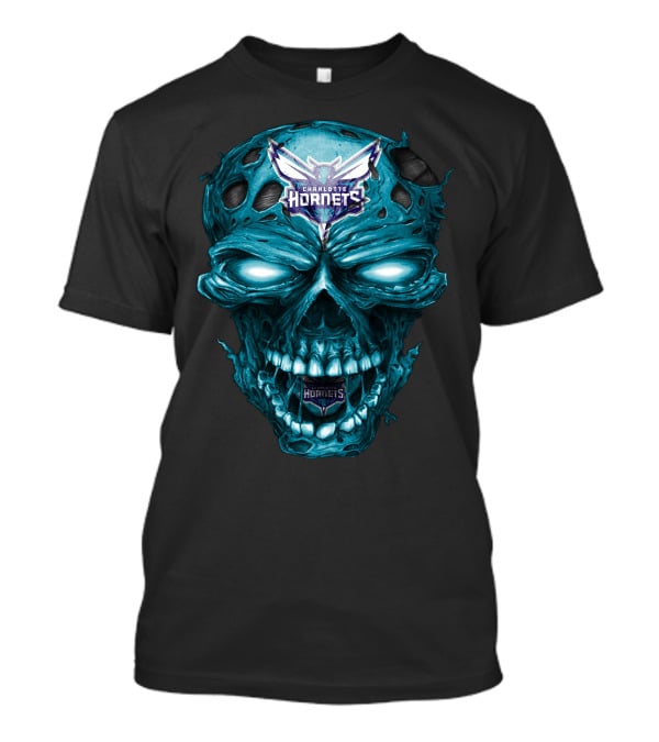 Charlotte Hornets Skull Logo Creepy Blue T-Shirt